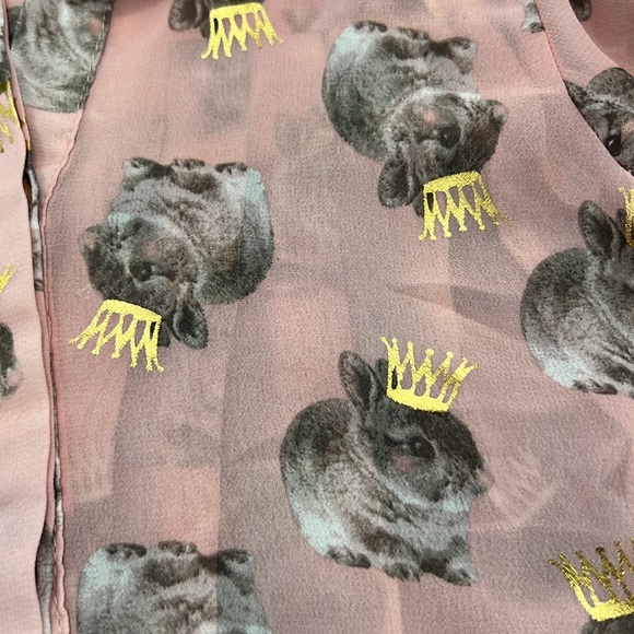 Sheer Easter pink bunny gold crown blouse - Picture 2 of 9